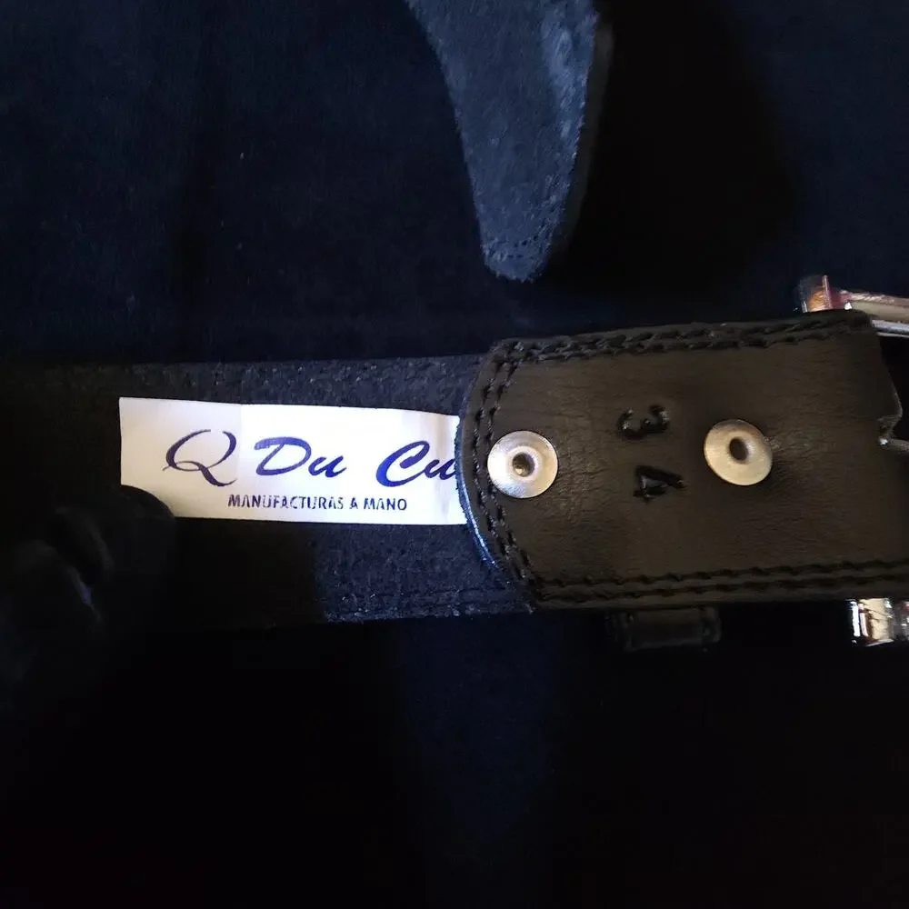 Da Cuir Mens Size 34 Black Leather Belt Handmade Silver Buckle Western Rustic